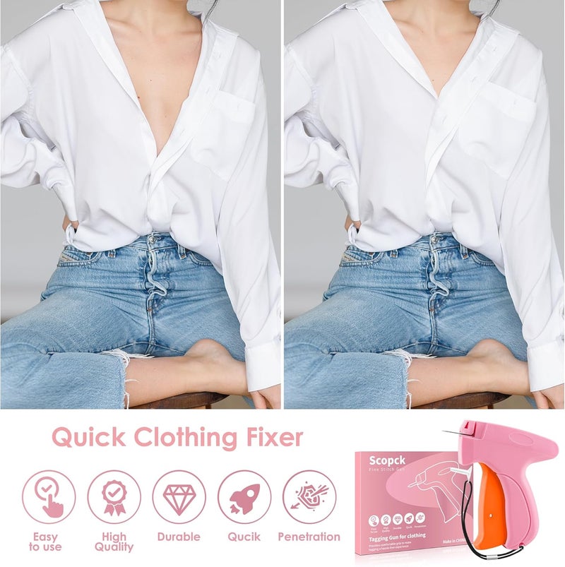 Scopck Stitch Gun for Clothes - Handheld Stitch Gun Quick Clothing Fixer - Tagging Gun - Includes 6 Needle, 1000 Black Fasteners & 1000 White Fasteners (Pink/Orange) - Image 5